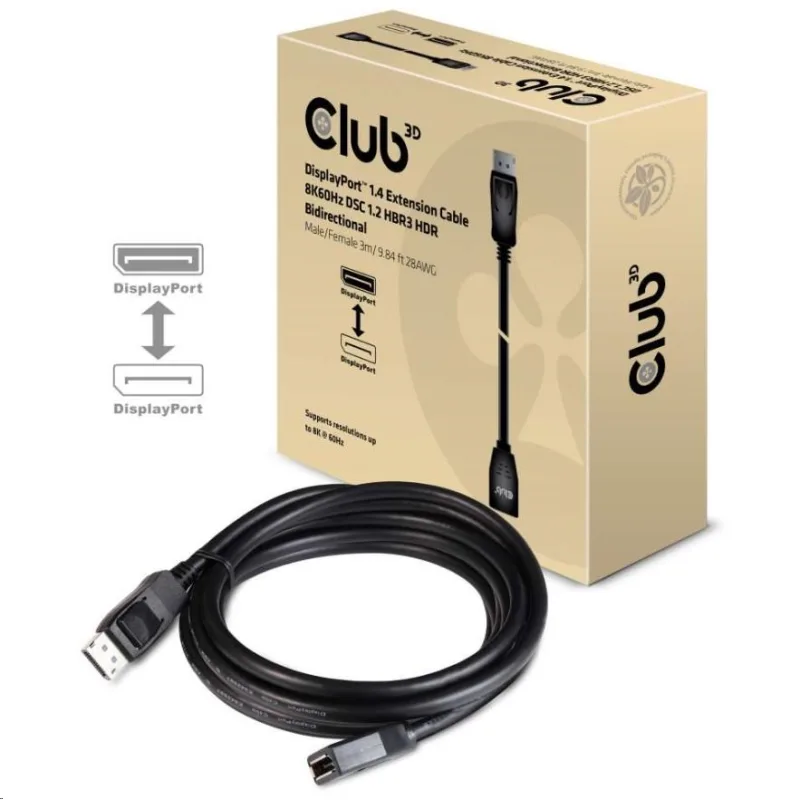 Club3D Predlžovací kábel DisplayPort 1.4 8K 60Hz DSC 1.2 HBR3 HDR…
