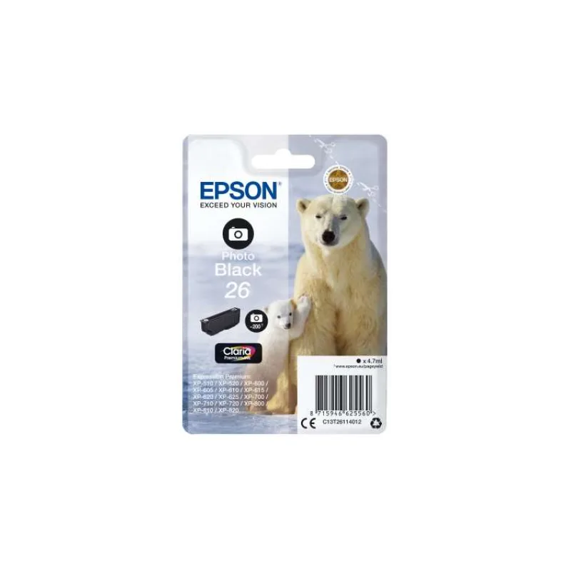 Epson Singlepack Photo Black 26 Claria Premium Ink (C13T26114012)