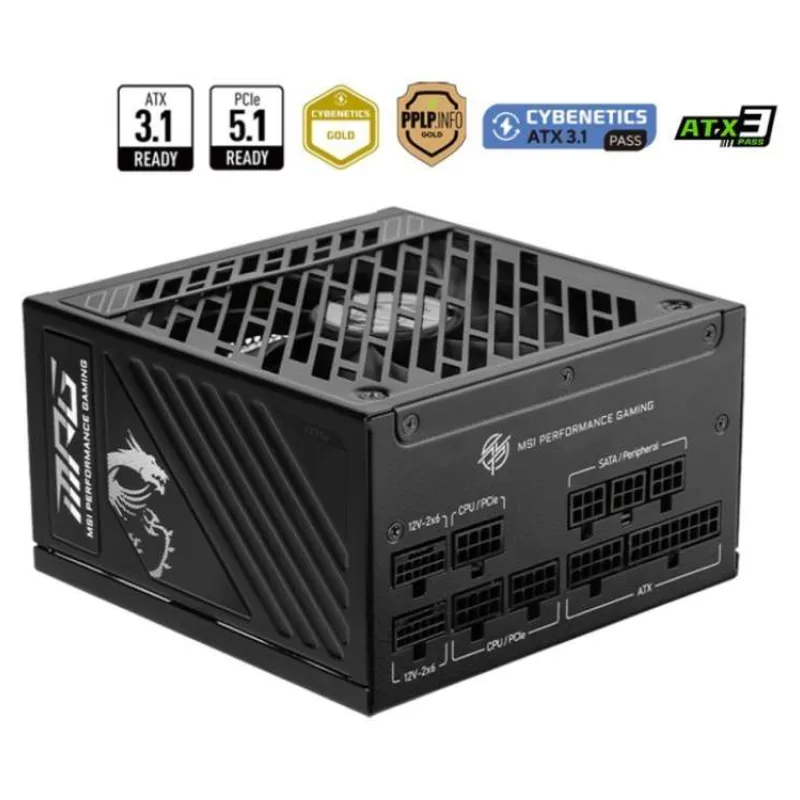 MSI zdroj MPG A1250GS PCIE5/ 1250W/ ATX3.1/ akt. PFC/ 10 let celk. záruka/ 135mm fan/ modulární kabeláž/ 80PLUS Gold (306-7ZPFX11-CE0)