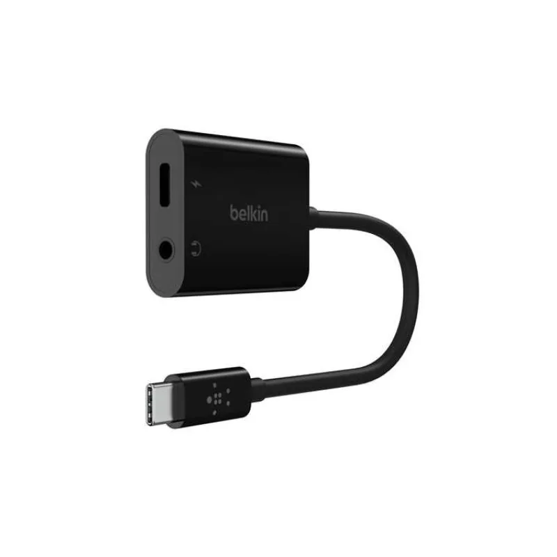 Belkin USB-C adaptér/rozdvojka 1x USB-C M/ 1x USB-C F napájení 60W + 1x 3,5mm jack, černá (NPA004btBK)