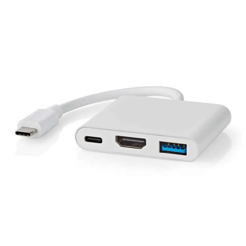 NEDIS USB 3.2 Gen 1 adaptér/ USB-C zástrčka - USB-A zásuvka - USB-C zásuvka/ výstup HDMI/ bílý/ box/ 10 cm (CCGB64770WT01)