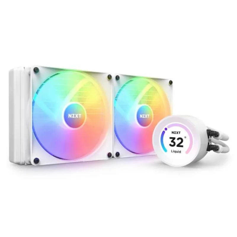 NZXT vodní chladič Kraken 280 ELITE RGB / 2x140mm RGB fan / 4-pin PWM / LCD disp. / 6 let / bílý (RL-KR28E-W1)