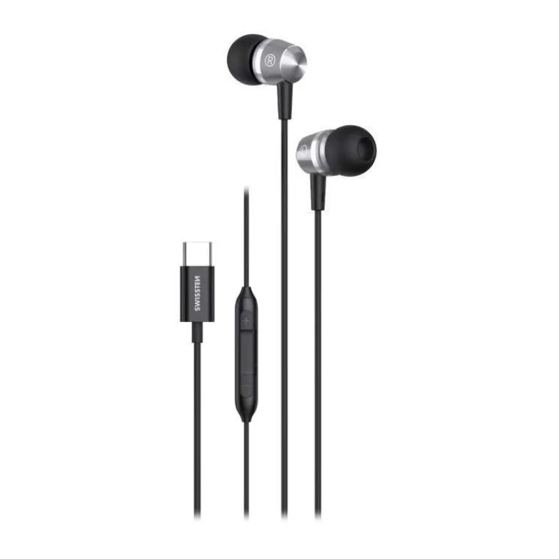 Swissten usb-c sluchátka metallic černá (51109100)