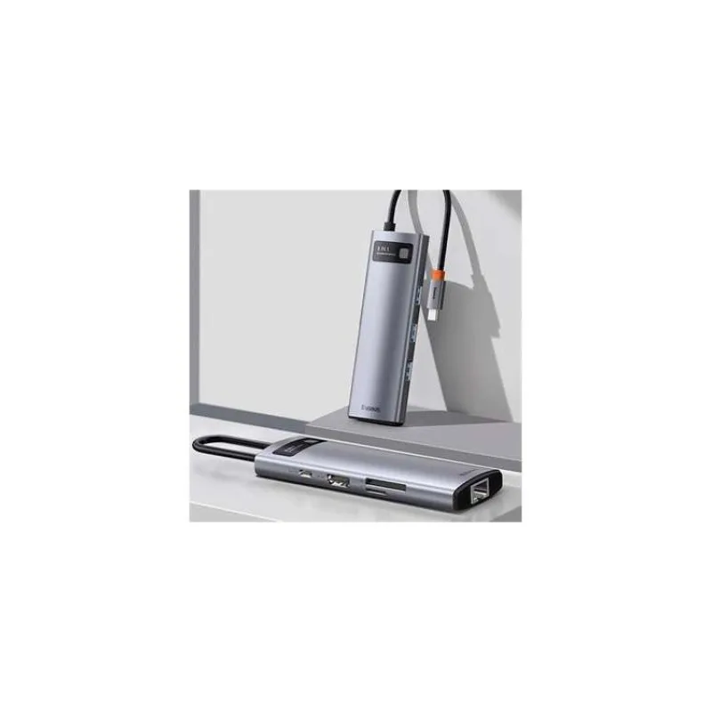 USB hub Baseus typ C multi adaptér - HDMI/USB 3.0x3/USB typ C PD/RJ45/SDreader, kovový šedý (BRA013895)
