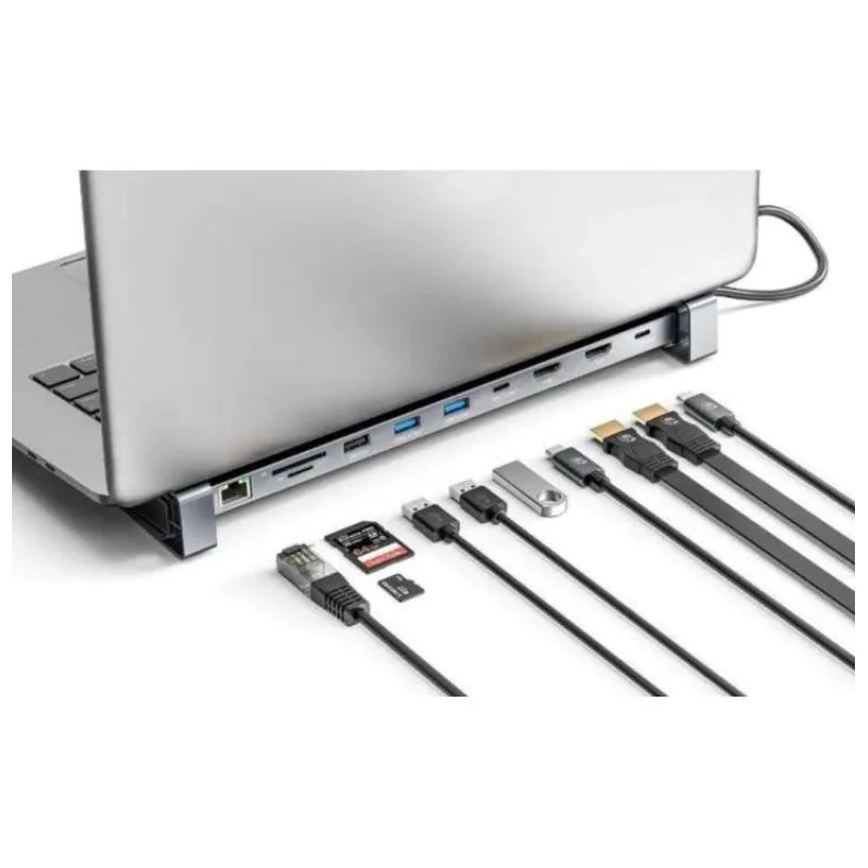 MANHATTAN Dokovací stanice USB-C 10v1, 2xHDMI, 2xUSB-C, 3xUSB, 1xRJ45, čtečka SD karet, šedá (190398)