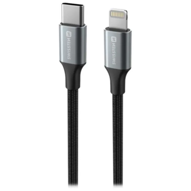 SWISSTEN DATOVÝ KABEL TEXTILE II USB-C / LIGHTNING 1,5 M ČERNÝ (71529203)