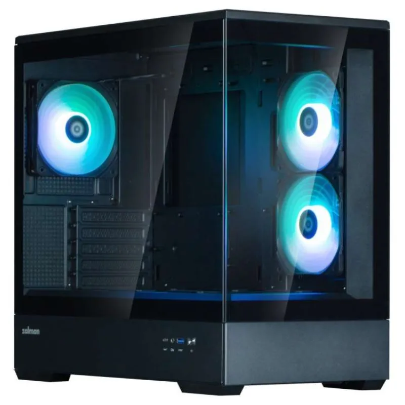 Zalman skříň P30 Black V2 / miniT / 3x120mm fan ARGB / USB 3.0 / USB-C / temperované sklo / černá (P30 Black V2)