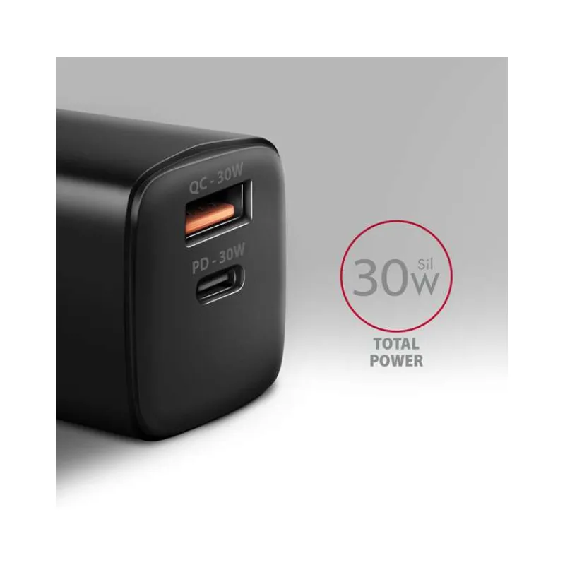 AXAGON ACU-PQ30 Sil nabíječka do sítě 30W, 2x port (USB-A + USB-C), PD3.0/PPS/QC4+/AFC/Apple, černá (ACU-PQ30)