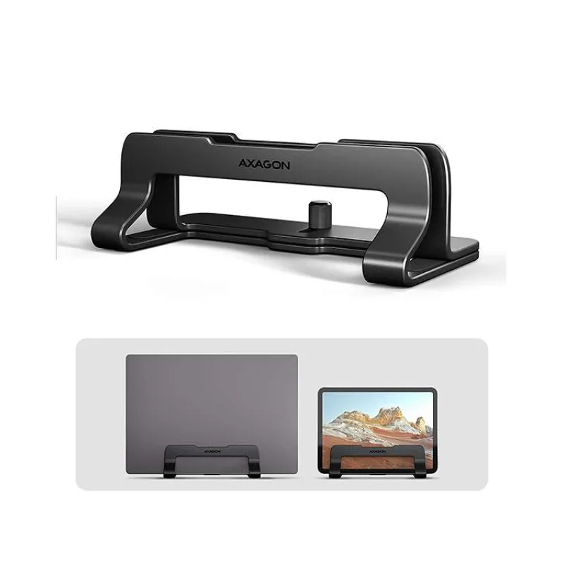 AXAGON STND-VB, vertikálny hliníkový stojan pre notebooky 10"-17.3, nastaviteľný rozostup, čierny (STND-VB)
