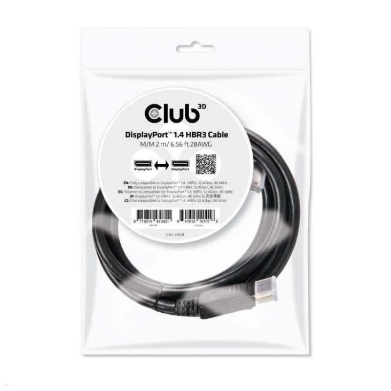 Club3D DisplayPort kábel 1.4 HBR3 8K60Hz (M/M), 2m (CAC-2068)