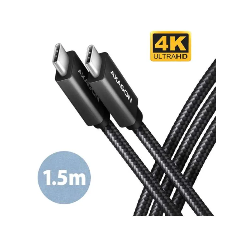 AXAGON BUCM32-CM15AB, SPEED+ kabel USB-C - USB-C, 1.5m, USB 20Gbps, PD 100W 5A, 4K HD, ALU, oplet, černý (BUCM32-CM15AB)