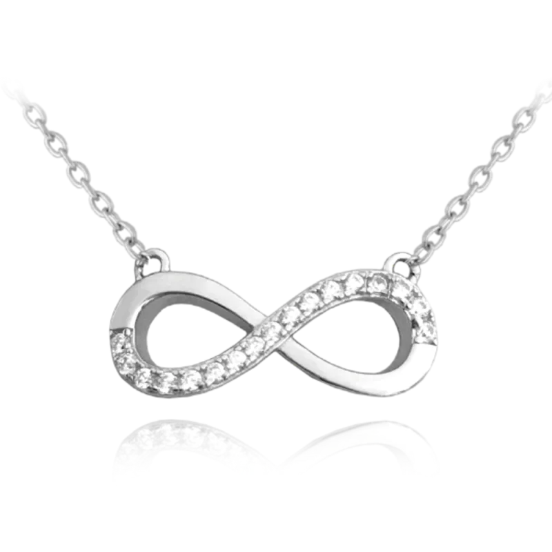 MINET Stříbrný náhrdelník NEKONEČNO s bílými zirkony