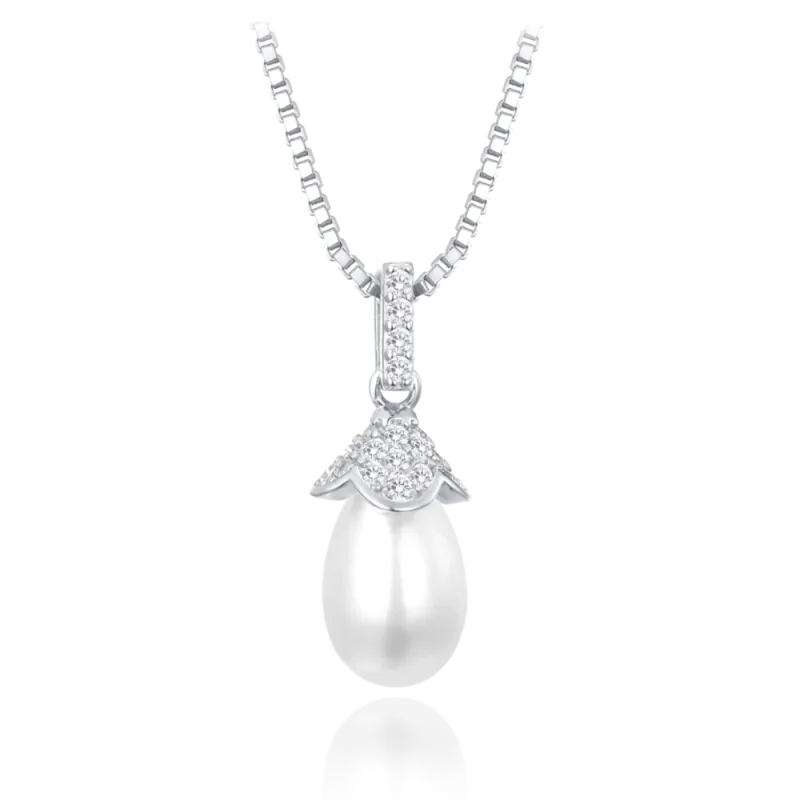 MINET Stříbrný náhrdelník s přírodními perlami a zirkonem