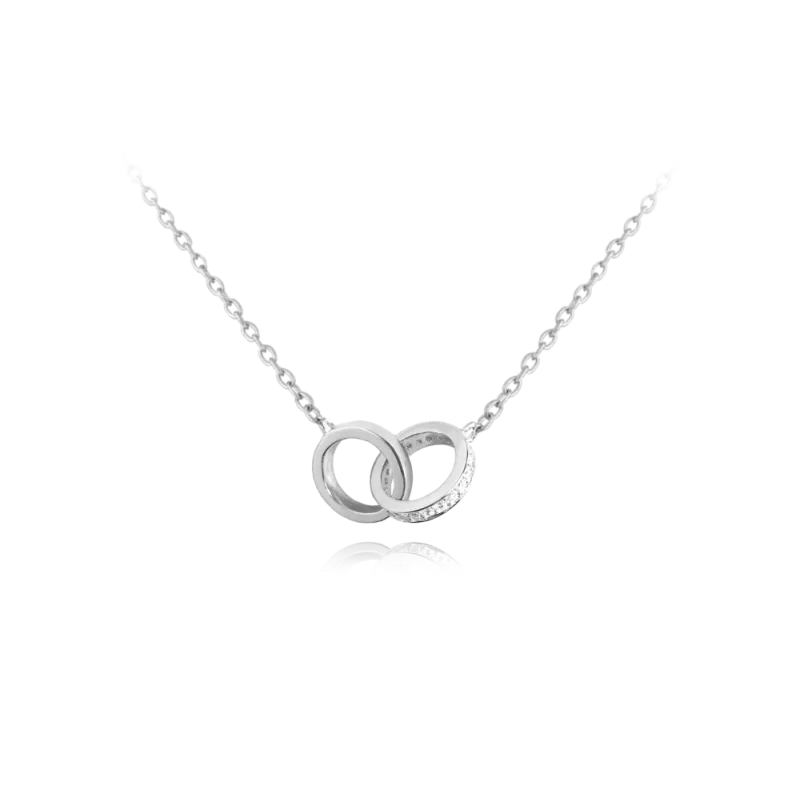 MINET Stříbrný náhrdelník spojené kroužky se zirkony