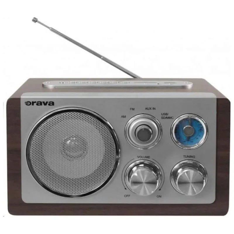 Orava RR-29 A rádio, 1 x 3,5W, AM / FM rádio, USB, AUX vstup, SD karta, hnědá / stříbrná (RR-29 A)