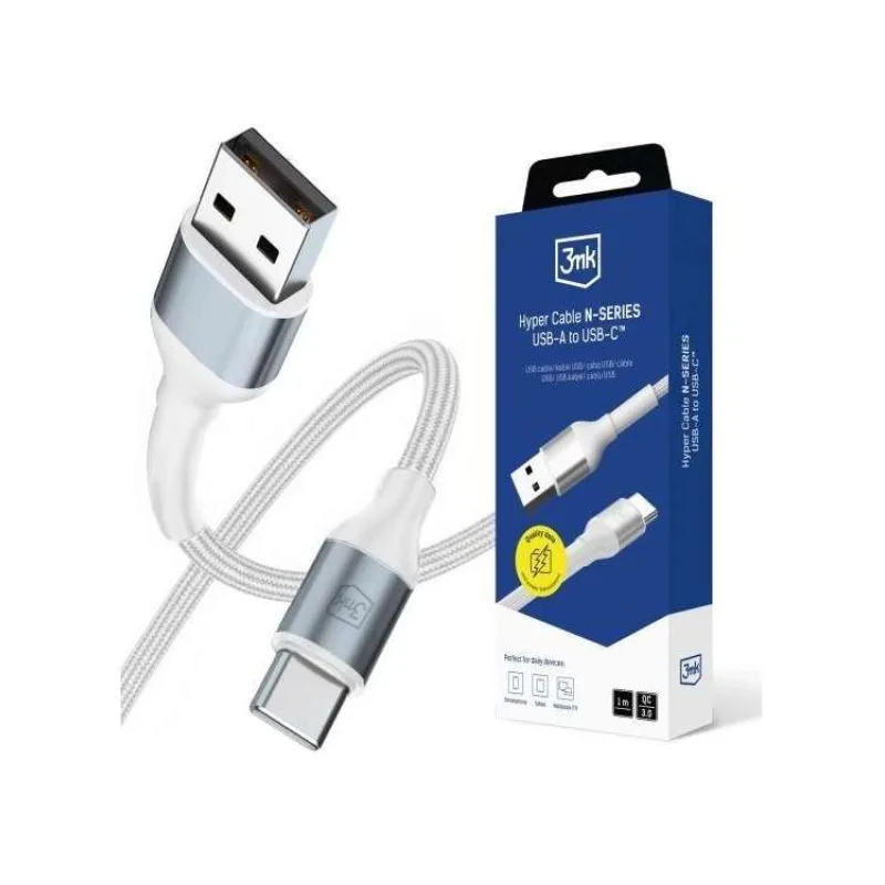 3mk kabel Hyper Cable N-SERIES A to C 1m 9V/2A 18W White / Black (5903108680370)