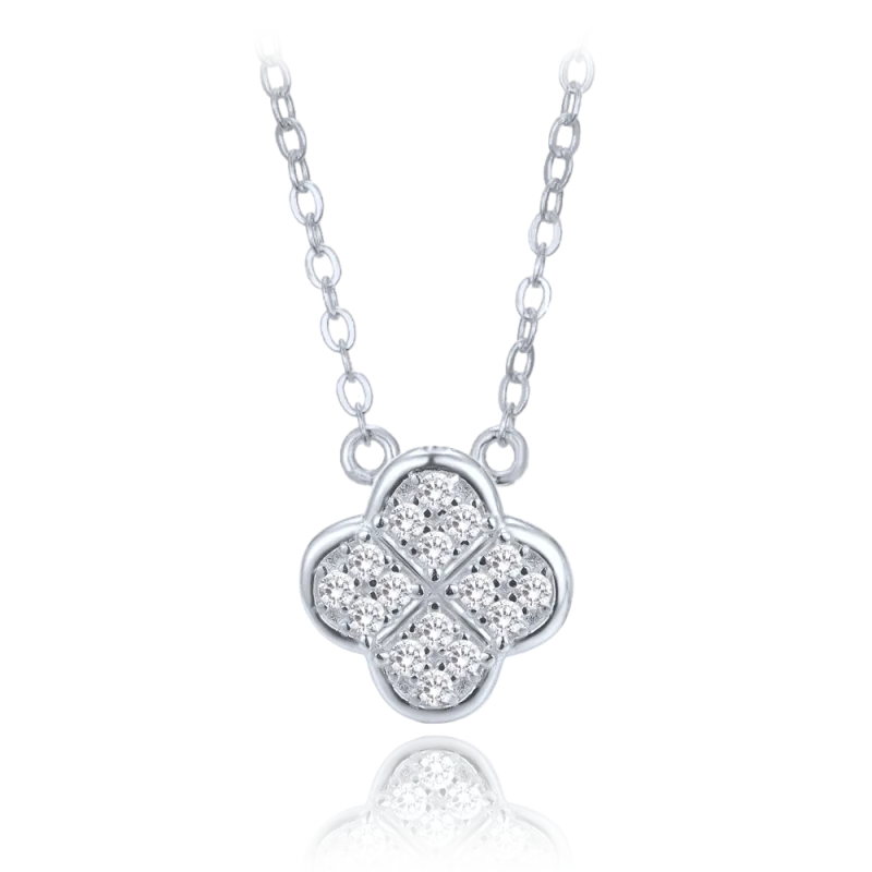 MINET Stříbrný náhrdelník čtyřlístek s bílými zirkony