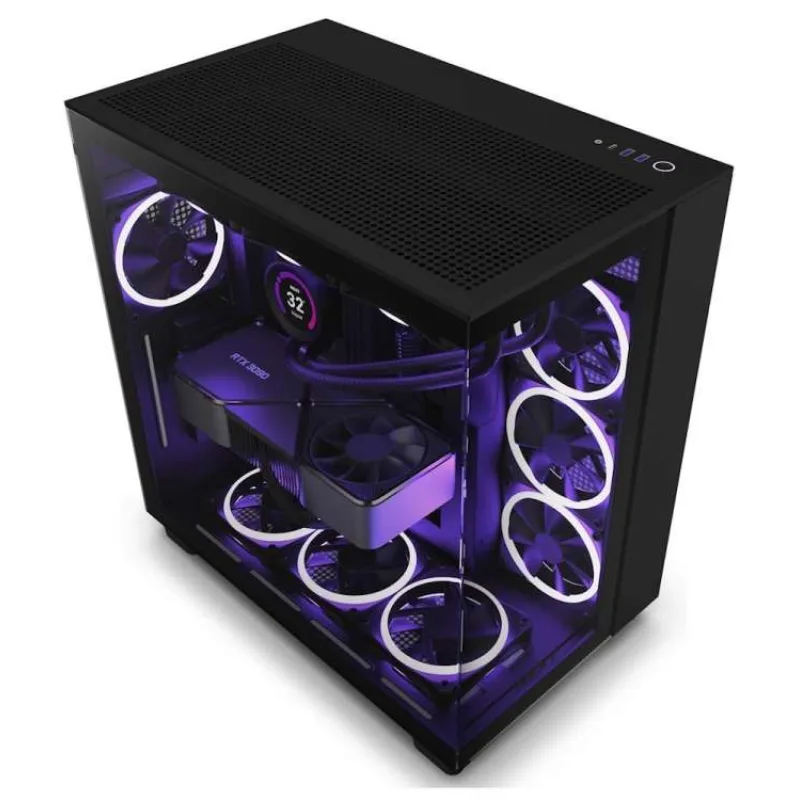 NZXT skříň H9 Flow dvoukomorová ATX / 4x140mm fan / až 10xfan / perforovaný top / proskl. bočnice, front / černá (CM-H92FB-01)