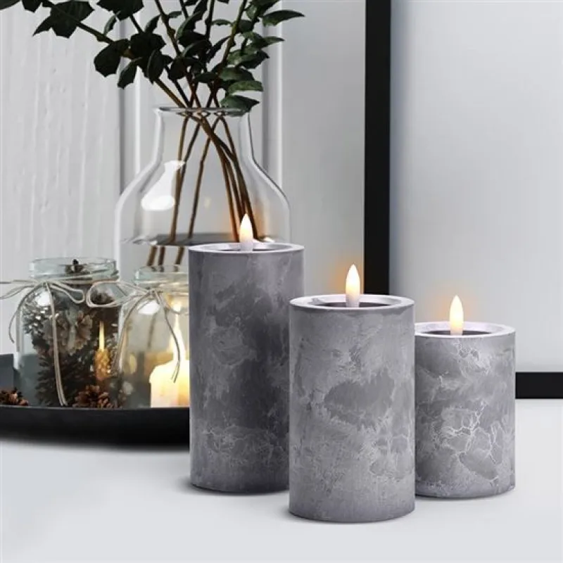 Solight sada LED svíček s časovačem, 3x svíčka, 10/13/15cm, šedá, 2xAA…