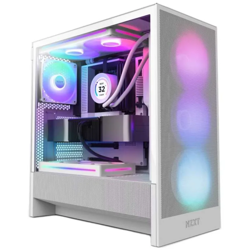 NZXT skříň H5 Flow RGB edition / 1x360 mm RGB core fan / 1x120mm / USB 3.0 / USB-C 3.1 / průhledná bočnice / mesh /bílá (CC-H52FW-R1)