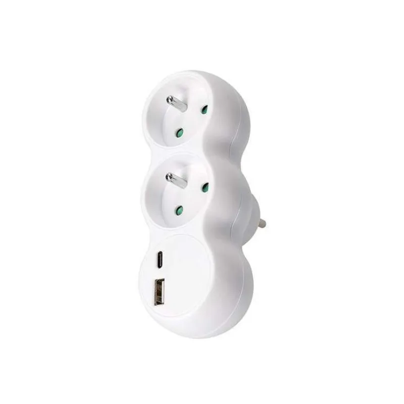 Solight rozbočka s USB A+C nabíječkou, 2 x 10A, bílá (P100USBC)