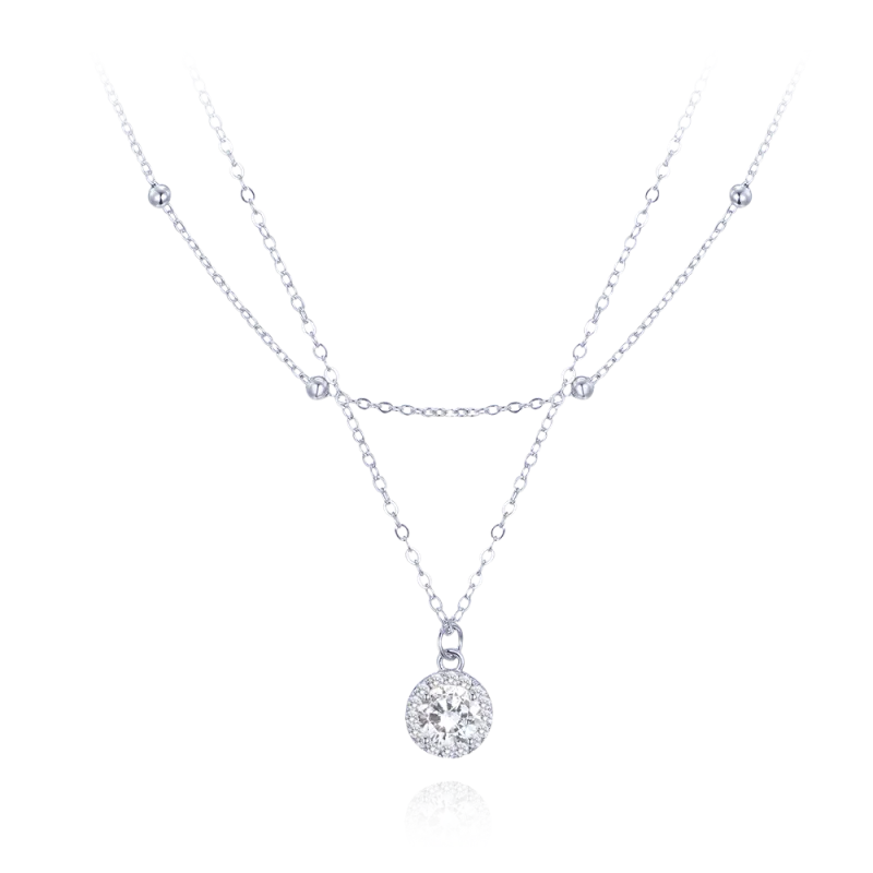MINET Dvojitý stříbrný náhrdelník s bílými zirkony