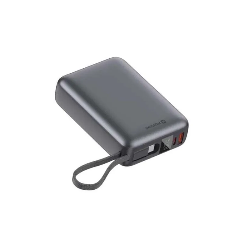 Swissten Power bank 20000 mAh 45W s integrovaným kabelem USB-C / šedá (22013976)