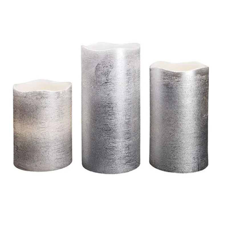 Solight sada LED svíček, 3x svíčka, 10/13/16cm, stříbrná barva, 3x AAA…