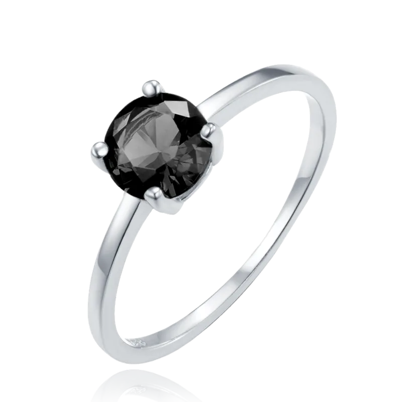 MINET Elegantní stříbrný prsten s černým zirkonem vel. 56