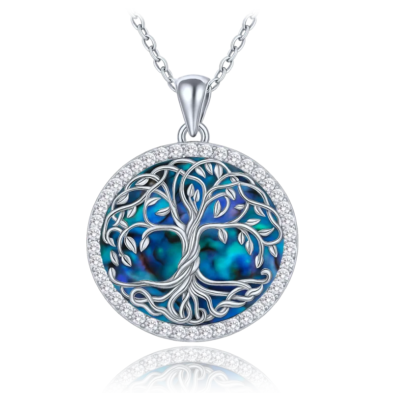 MINET Stříbrný náhrdelník strom života s bílými zirkony a perletí