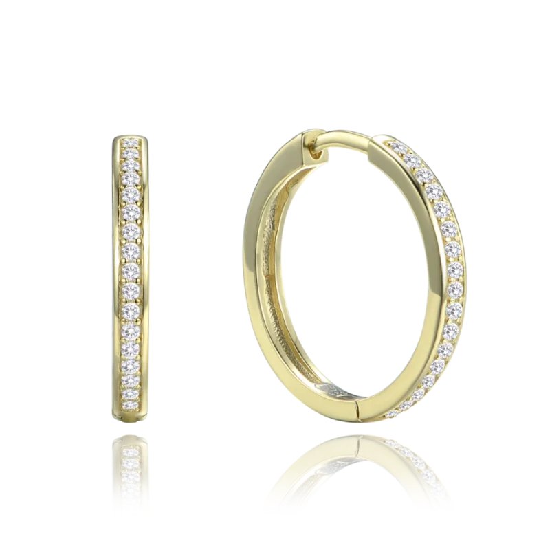 MINET Pozlacené stříbrné náušnice hranaté kruhy 2 cm s bílými zirkony