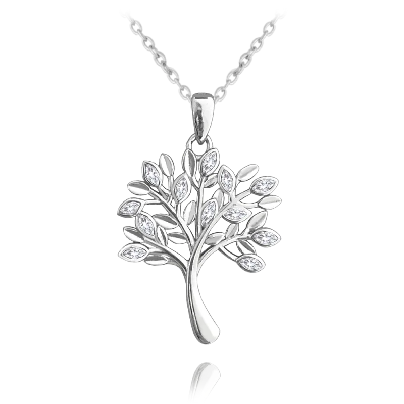 MINET Stříbrný náhrdelník STROM ŽIVOTA s bílými zirkony