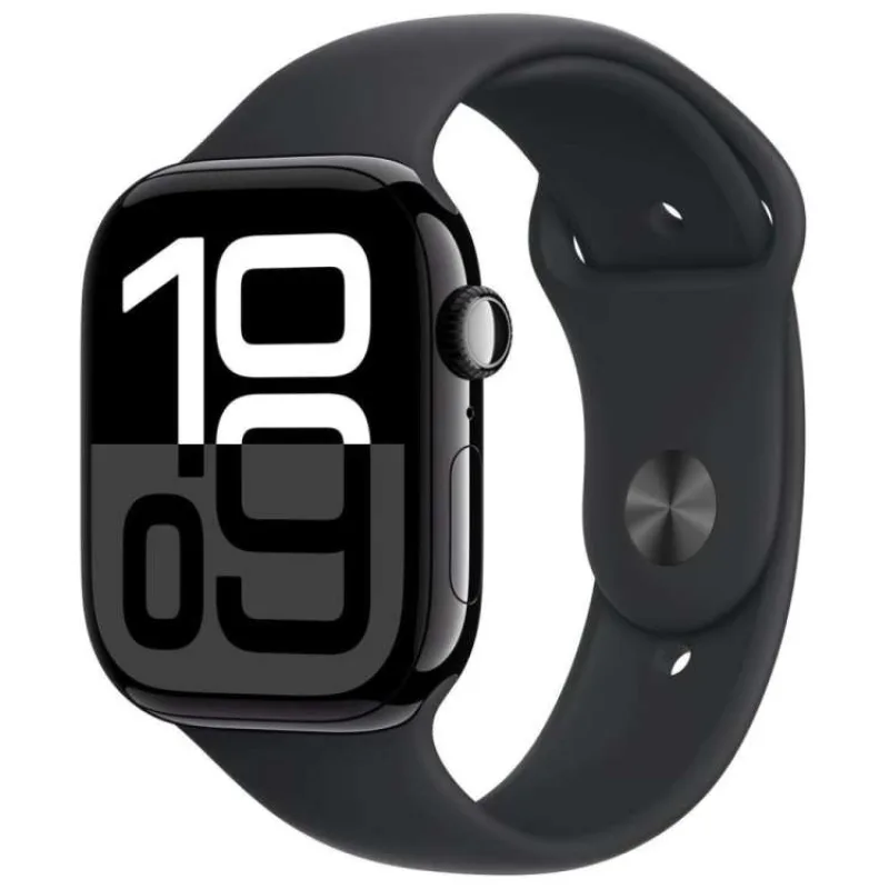 Apple Watch Series 10 GPS + Cellular 46mm Jet Black Aluminium Case with Black Sport Band - S/M (MWY33QC/A)