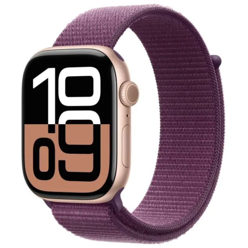 Apple Watch Series 10 GPS + Cellular 46mm Rose Gold Aluminium Case with Plum Sport Loop (MWY83QC/A)