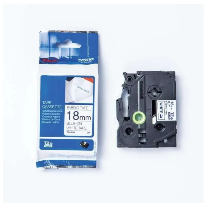 TZE-FA4, biela / modrá, 18 mm, zažehľovacia páska (TZEFA4)