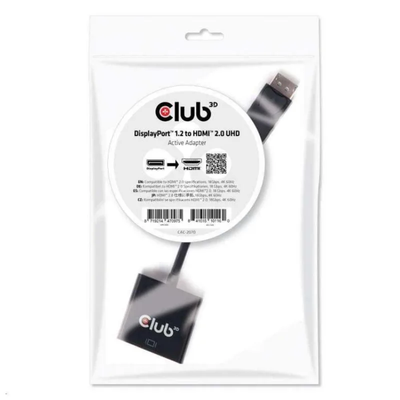 Club3D Active DisplayPort adaptér 1.2 na HDMI 2.0 4K60Hz UHD, 20 cm (CAC-2070)