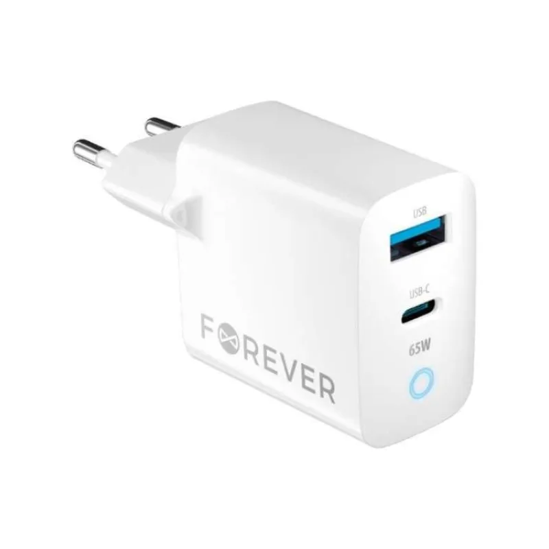 Rýchlonabíjačka do siete Forever GaN TC-06-65AC PD QC 1x USB-C 1x USB 65W biela (GSM171397)