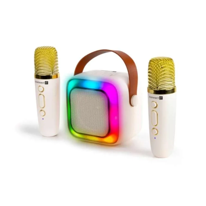 CONNECT IT 2Mic bezdrátový mini party karaoke reproduktor + 2 x mikrofon,BT,USB,USB-C/Micro SD, 3,5mm jack, 5W, BÉŽOVÝ (CSP-1010-BG)