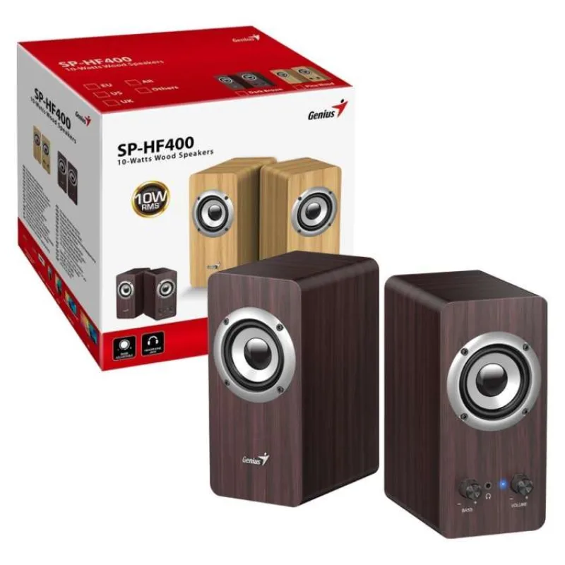 Genius SP-HF400 Reproduktory, 2.0, 10W, 3,5mm jack, dřevěné, tmavé dřevo (31730058404)