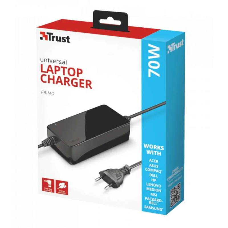 TRUST Univerzálny napájací adaptér pre notebooky Primo 70W-19V Nabíjačka pre notebooky (22141)