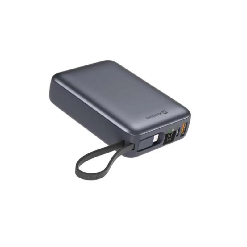 SWISSTEN POWER BANK 20000 mAh S INTEGROVANÝMI KABELY USB-C A LIGHTNING VESMÍRNĚ STŘÍBRNÁ (22013945)