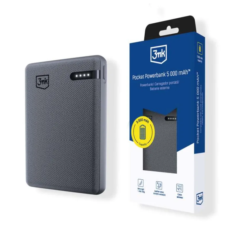 3mk Pocket Powerbank 5,000mAh 12W USB 1C Grey pro Universal (5903108605410)