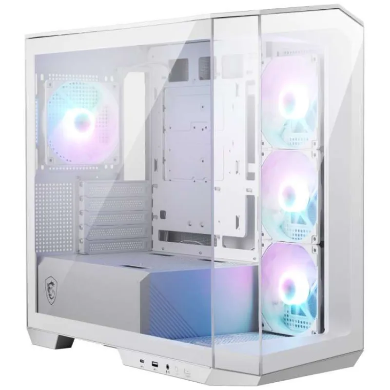 MSI skříň MAG PANO M100R PZ White/ bez zdroje/ levé a přední sklo/ 4x 120 mm A-RGB fan/ 1x USB-C/ 1x USB3.2/ bílá (306-7G24R28-HH9)