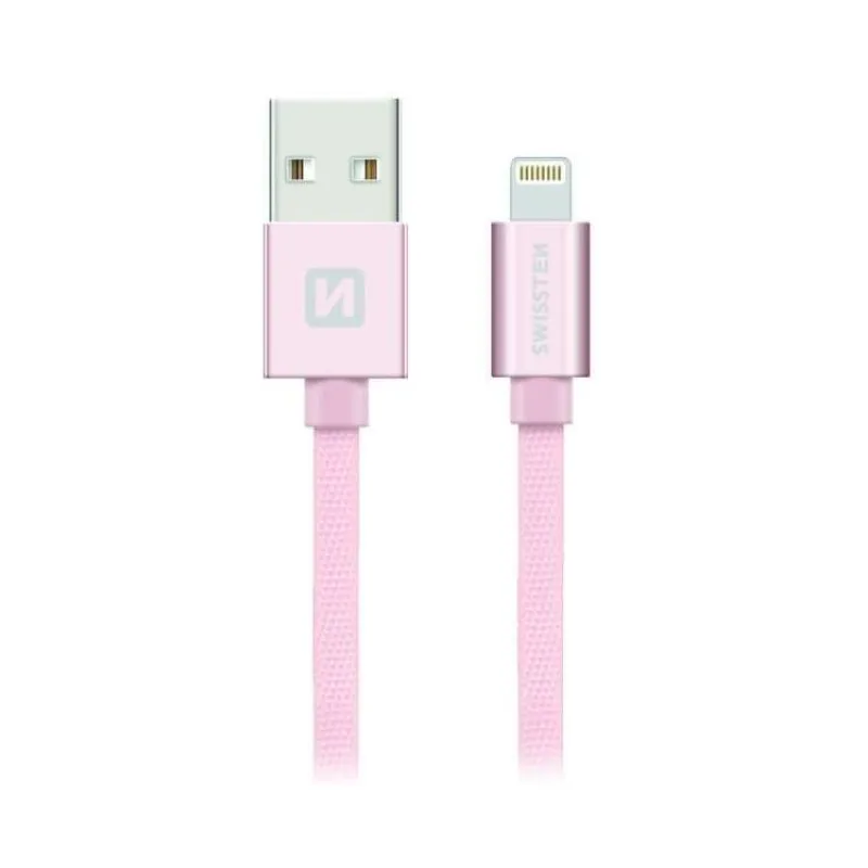 Swissten Datový Kabel Textile Usb / Lightning 2,0 M Růžovo/Zlatý (71523305)
