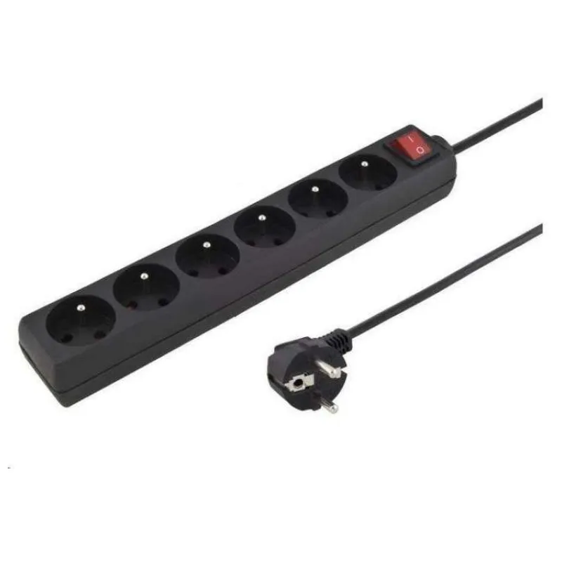 PremiumCord Prodlužovací přívod 230V 3m 6 zásuvek + vypínač, černý (ppa6k-03bk)
