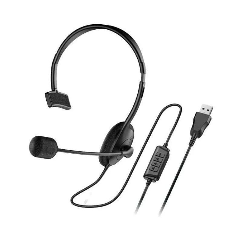 Genius HS-100U Headset, náhlavní, na jedno ucho, drátový, s mikrofonem, ovládání hlasitosti, USB, černý (31710027400)