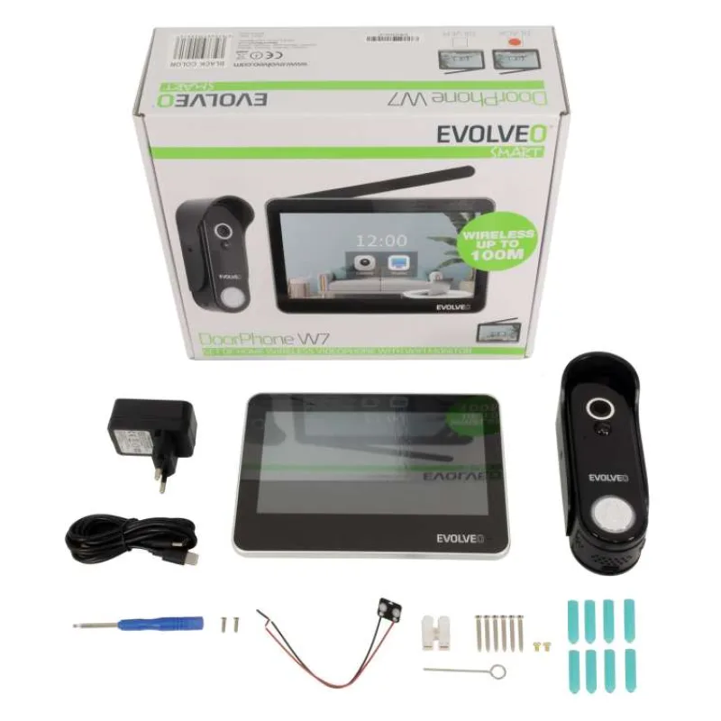 EVOLVEO DoorPhone W7, Sada domácího bezdrátového videotelefonu s WiFi černý monitor (W7-B)