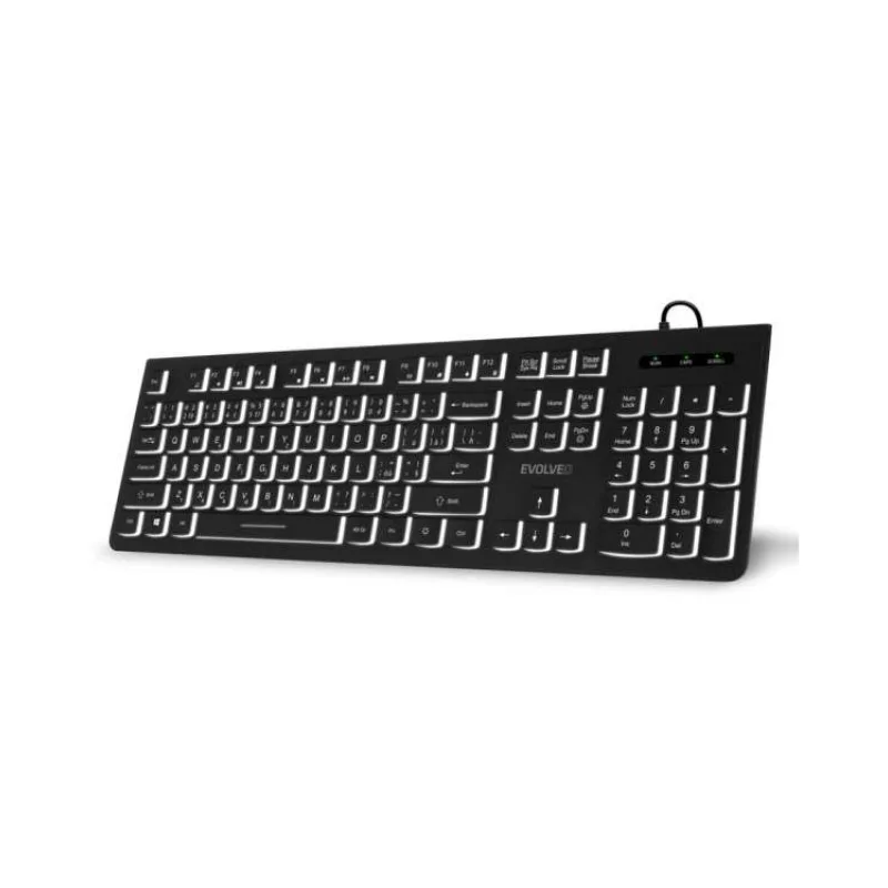 EVOLVEO K1010, klávesnice s bílým podsvícením, CZ+SK, černá (K1010-BK-CZ)