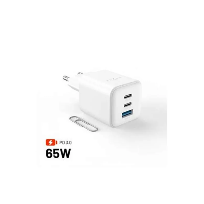 FIXED GaN Mini Sieťová nabíjačka s 2xUSB-C a USB výstupom a podporou PD, 65W, biela (FIXCG65M-2C1A-WH)