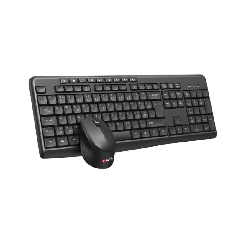 C-TECH WLKMC-04, bezdrátový set klávesnice s myší,ergonomický design,USB, CZ/SK,černá (WLKMC-04)